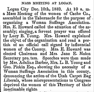 Newspaper article with headline "Mass Meeting at Logan."