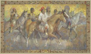 Mural of Native Americans on horses
